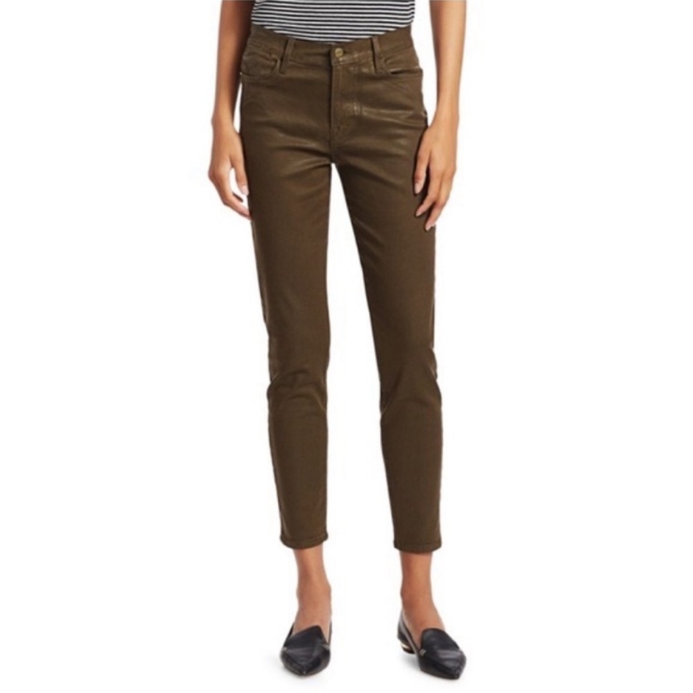 Frame Denim Le High Skinny Olive Military Green Coated Ankle Jeans as is